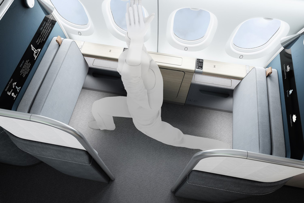 Possible space for practising yoga on ultra-long-haul flights